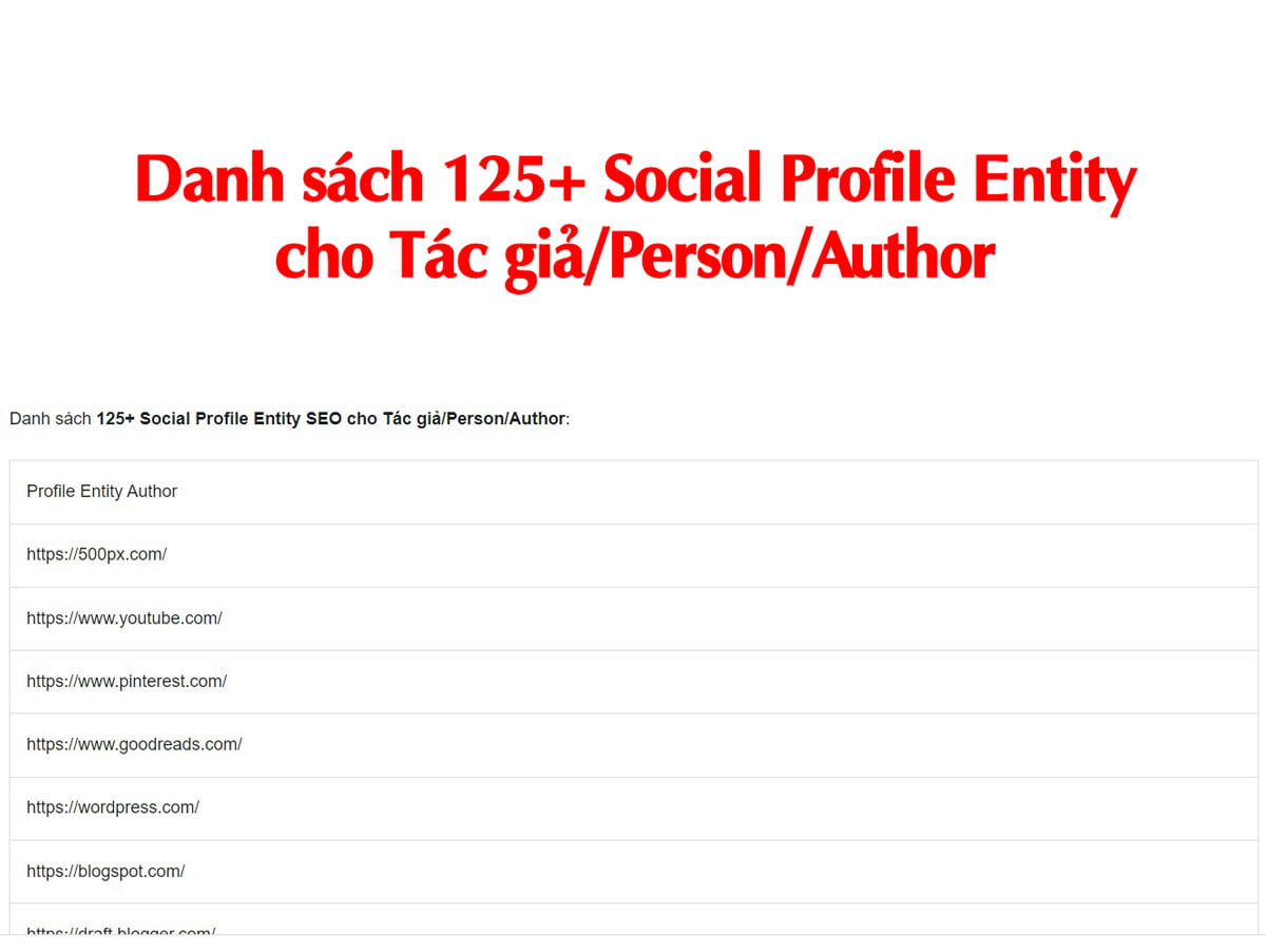 Danh sách 125+ Social Profile Entity cho Tác giả/Person/Author