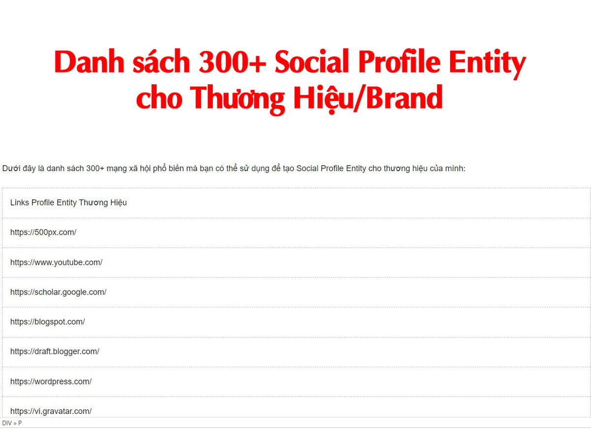 Danh sách 300+ Social Profile Entity cho Thương Hiệu/Brand