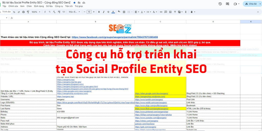 Công cụ hỗ trợ triển khai, tạo Social Profile Entity SEO