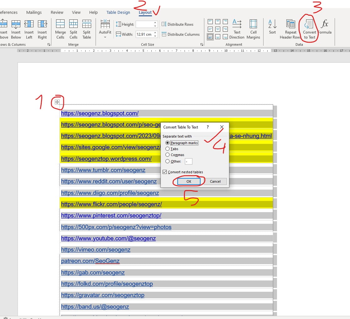 Hướng dẫn Convert Table to Text trong Word