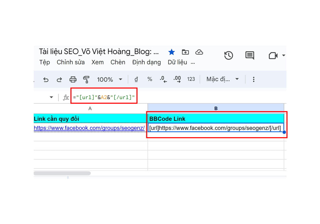 Quy đổi URL Profile sang BB Code Link trên Google Sheet