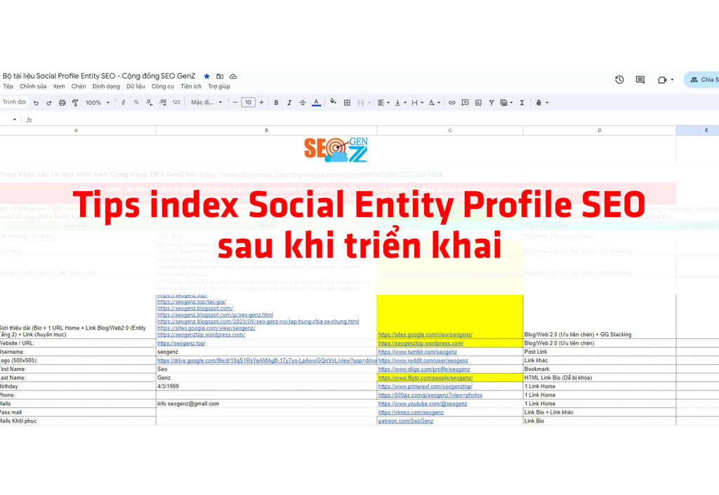 Tips index, lập chỉ mục Social Entity Profile SEO sau khi triển khai