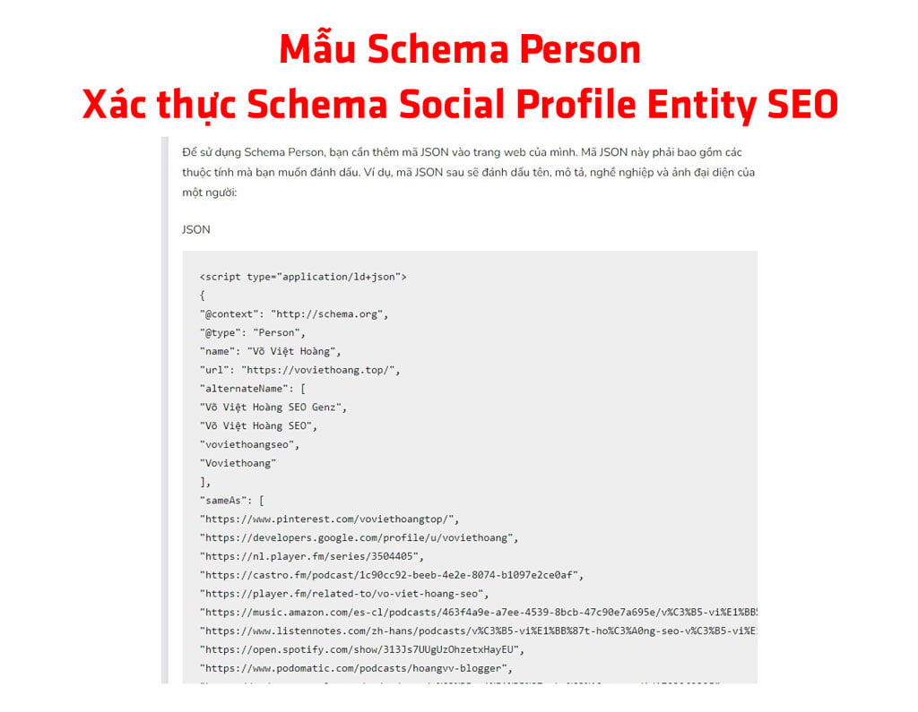 Mẫu Schema Person – Xác thực Schema Social Profile Entity SEO