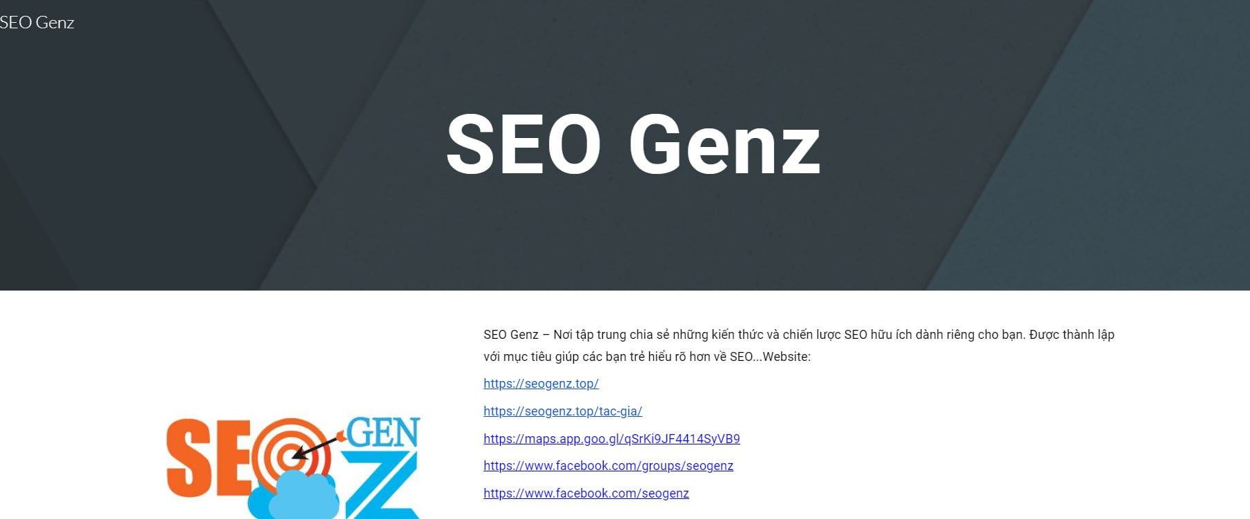 Demo trang SEO GenZ trên Google Sites cho Social Profile Entity SEO