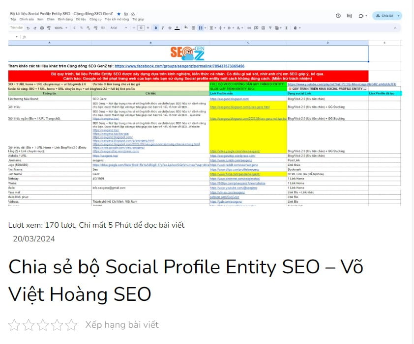 Demo bộ Social Profile Entity SEO của Võ Việt Hoàng SEO