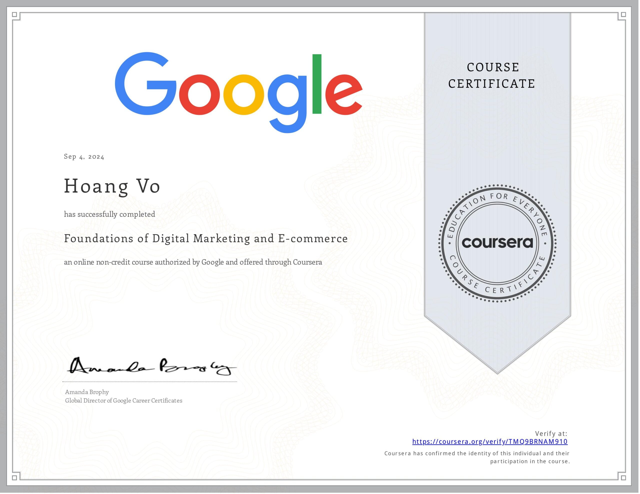 Chứng chỉ Foundations of Digital Marketing and E-commerce - Google