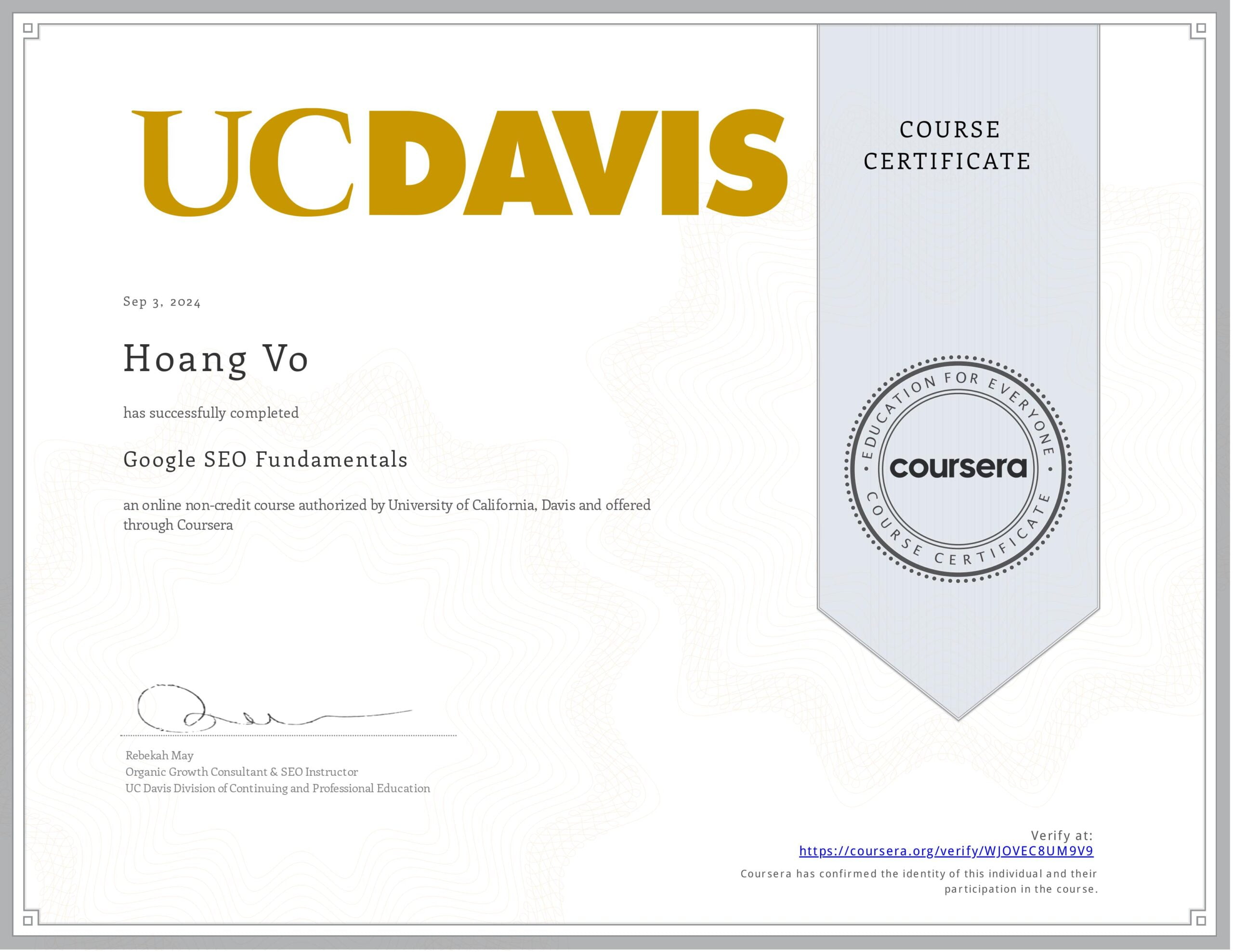 Chứng chỉ Google SEO Fundamentals - University of California, Davis