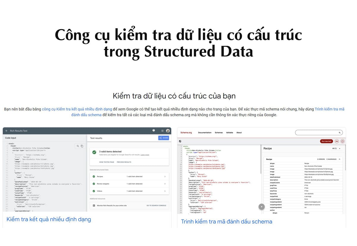 Công cụ kiểm tra dữ liệu có cấu trúc trong Structured Data