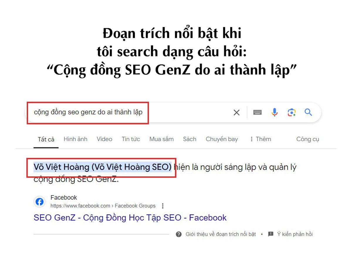 Câu trả lời nhanh khi tôi hỏi "Cộng đồng SEO GenZ do ai thành lập" trên GG Search