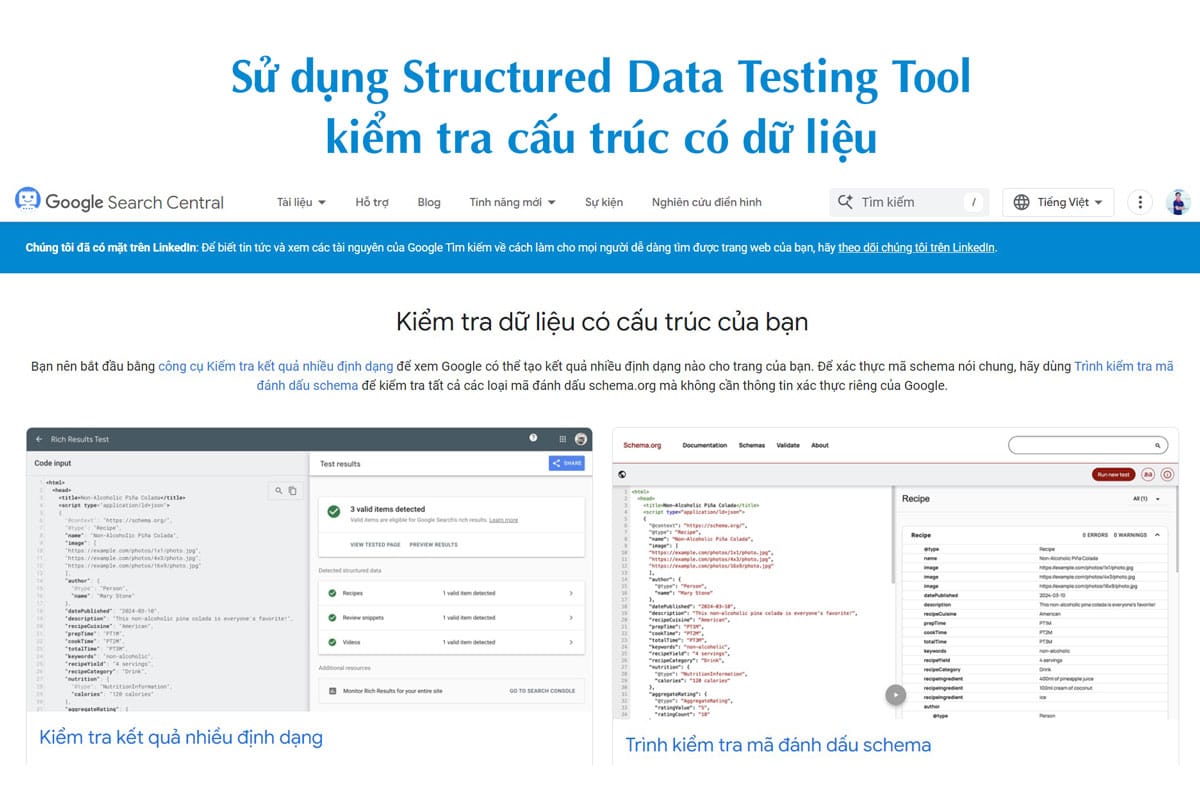 Sử dụng Structured Data Testing Tool kiểm tra cấu trúc có dữ liệu