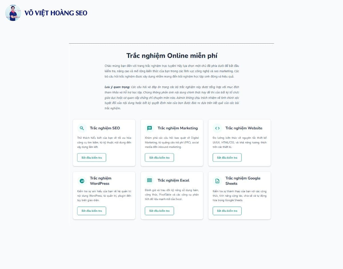 SEO Marketing Quiz do Võ Việt Hoàng SEO xây dựng